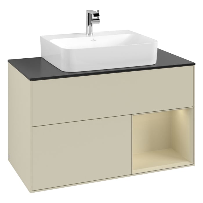 Villeroy & Boch Finion Waschtischunterschrank 100 cm mit Regalelement rechts und Abdeckplatte