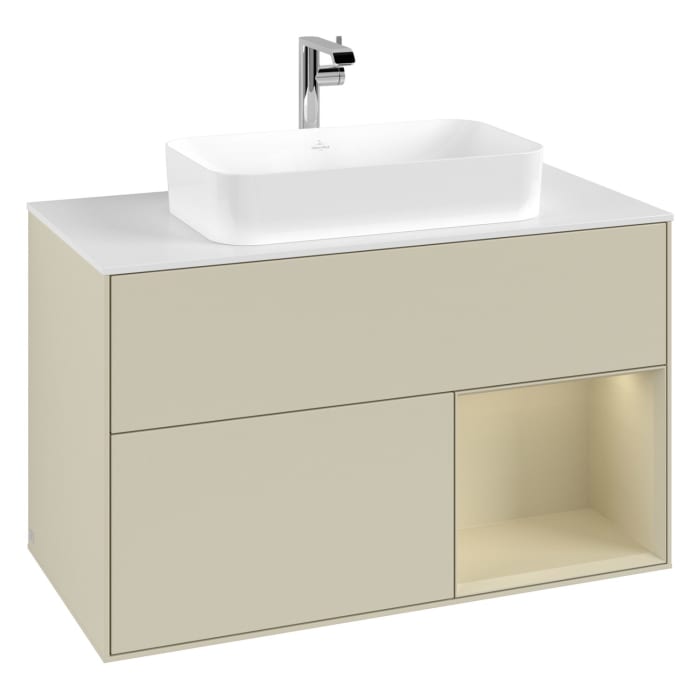 Villeroy & Boch Finion Waschtischunterschrank 100 cm mit Regalelement rechts, Abdeckplatte