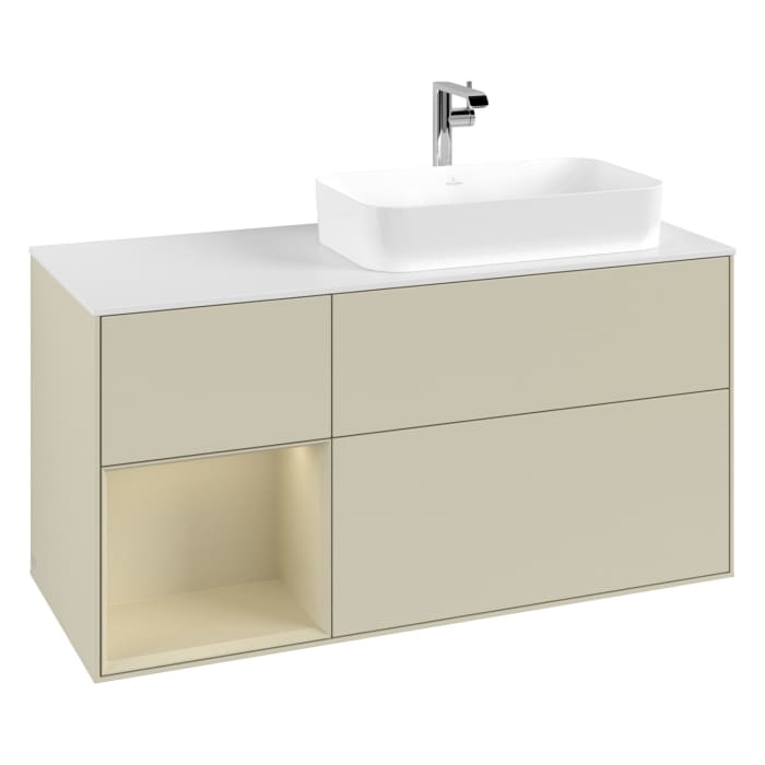 Villeroy & Boch Finion Waschtischunterschrank 120 cm mit Regalelement links, Abdeckplatte