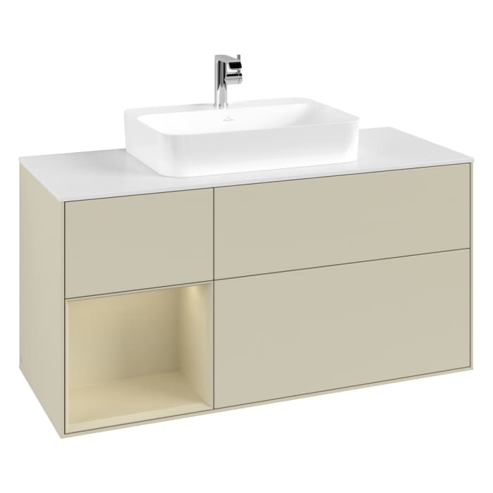 Villeroy & Boch Finion Waschtischunterschrank 120 cm mit Regalelement links, Abdeckplatte