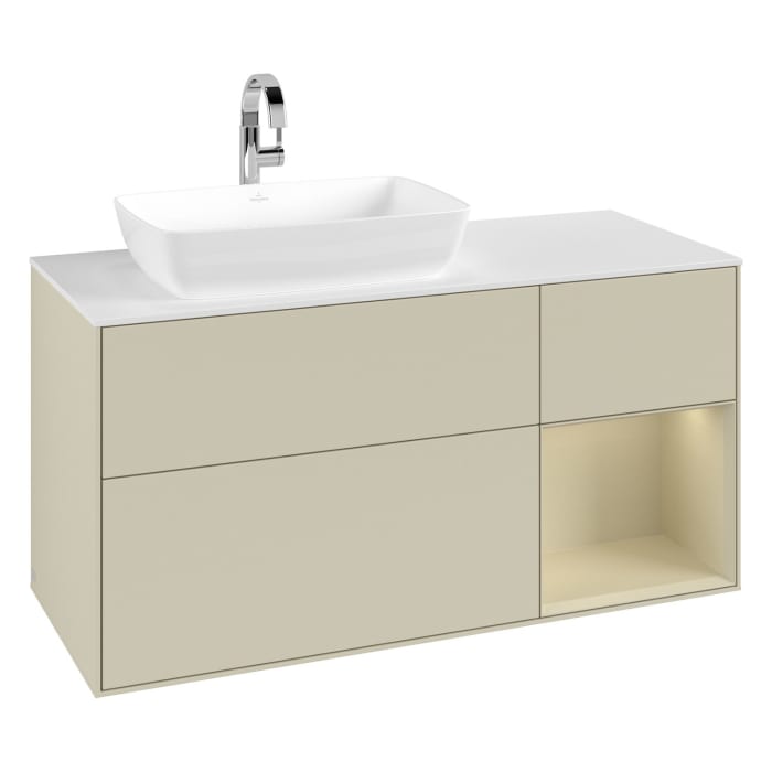 Villeroy & Boch Finion Waschtischunterschrank 120 cm mit Regalelement rechts, Abdeckplatte