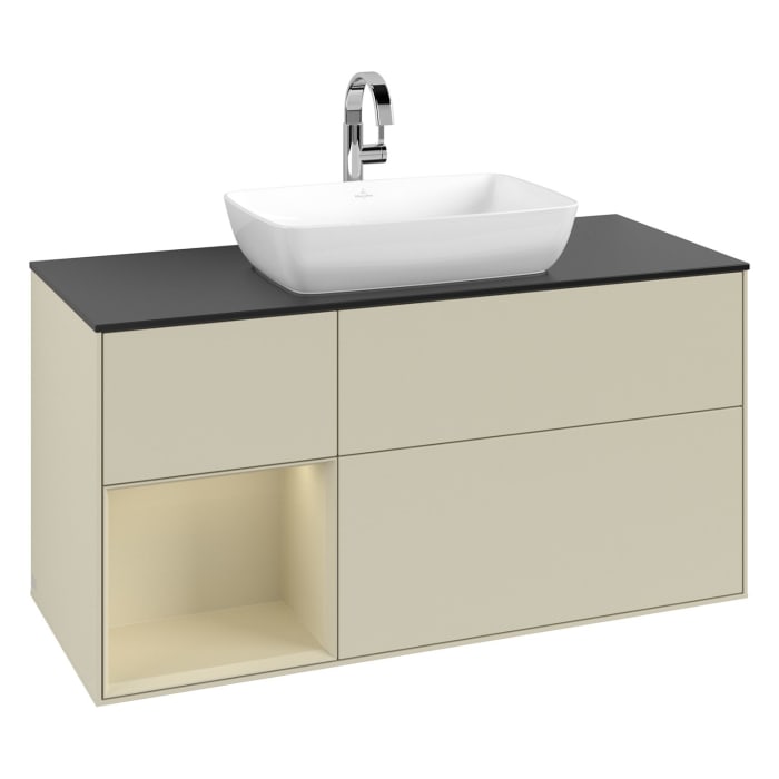 Villeroy & Boch Finion Waschtischunterschrank 120 cm mit Regalelement links, Abdeckplatte