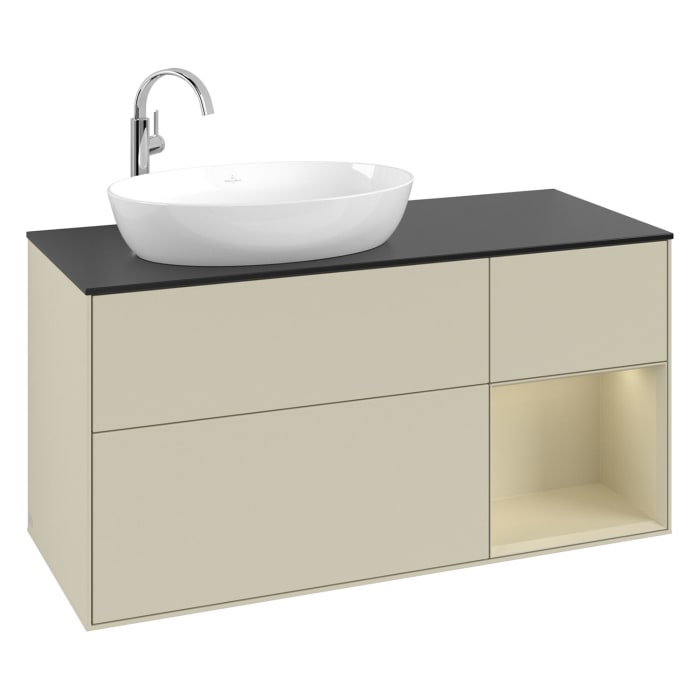 Villeroy & Boch Finion Waschtischunterschrank 120 cm mit Regalelement rechts, Abdeckplatte