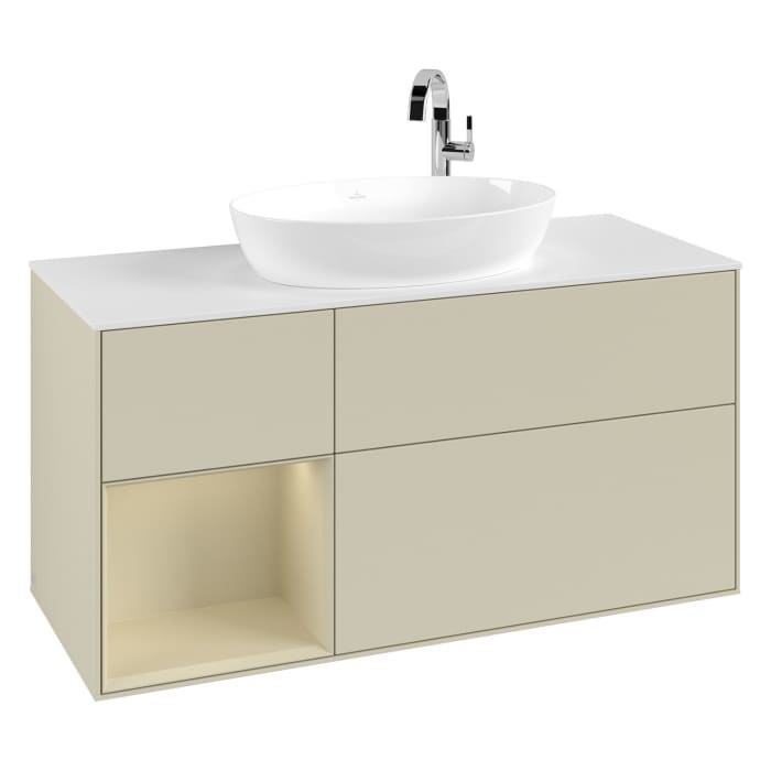 Villeroy & Boch Finion Waschtischunterschrank 120 cm mit Regalelement links, Abdeckplatte