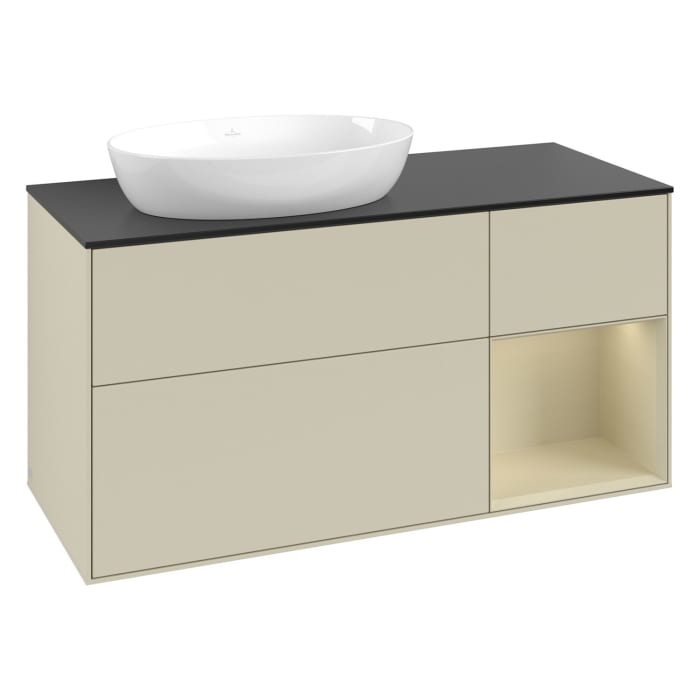 Villeroy & Boch Finion Waschtischunterschrank 120 cm mit Regalelement rechts, Abdeckplatte