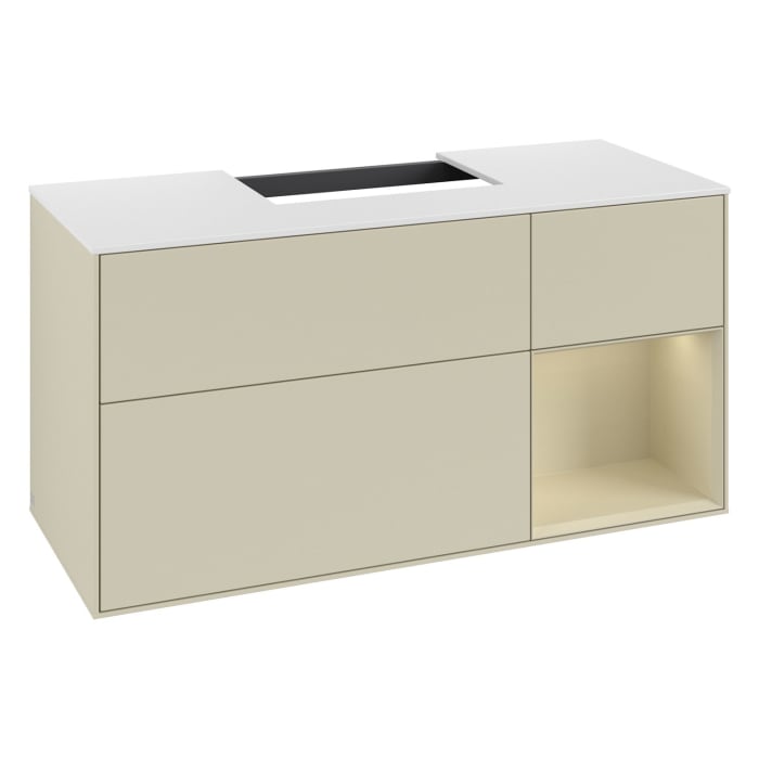 Villeroy & Boch Finion Waschtischunterschrank 120 cm mit Regalelement rechts, Abdeckplatte