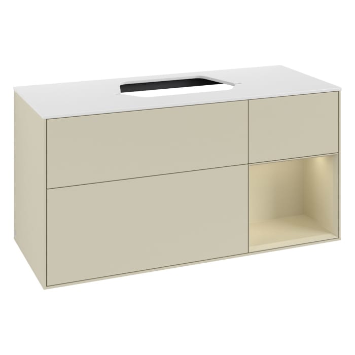 Villeroy & Boch Finion Waschtischunterschrank 120 cm mit Regalelement rechts, Abdeckplatte