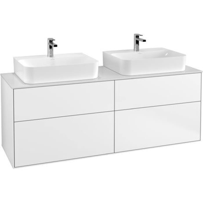 Villeroy & Boch Finion Waschtischunterschrank 160 cm mit Abdeckplatte und LED Wandbeleuchtung, für 2 Aufsatzwaschtische