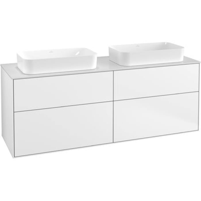 Villeroy & Boch Finion Waschtischunterschrank 160 cm mit Abdeckplatte und LED Wandbeleuchtung, für 2 Aufsatzwaschtische