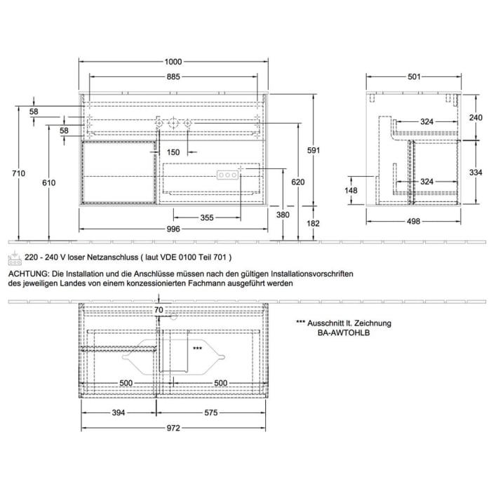 Villeroy & Boch Finion Waschtischunterschrank 100 cm mit Regalelement links, Abdeckplatte