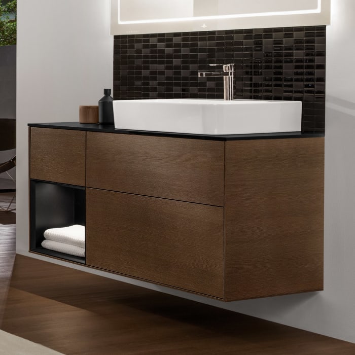 Villeroy & Boch Finion Waschtischunterschrank 120 cm mit Regalelement links, Abdeckplatte