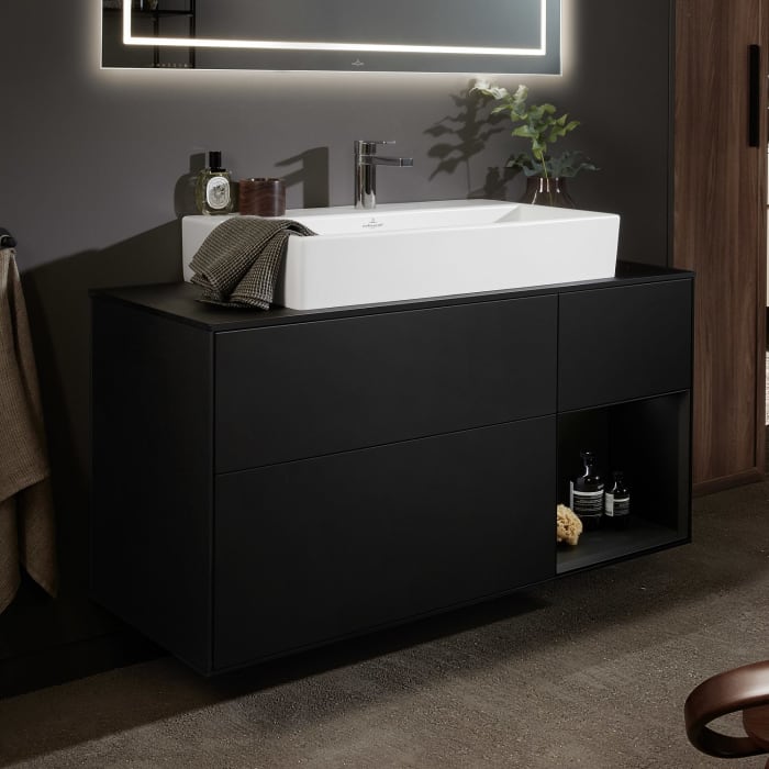 Villeroy & Boch Finion Waschtischunterschrank 120 cm mit Regalelement rechts, Abdeckplatte