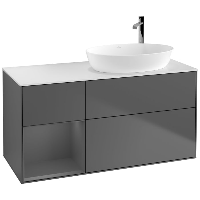 Villeroy & Boch Finion Waschtischunterschrank 120 cm mit Regalelement links, Abdeckplatte