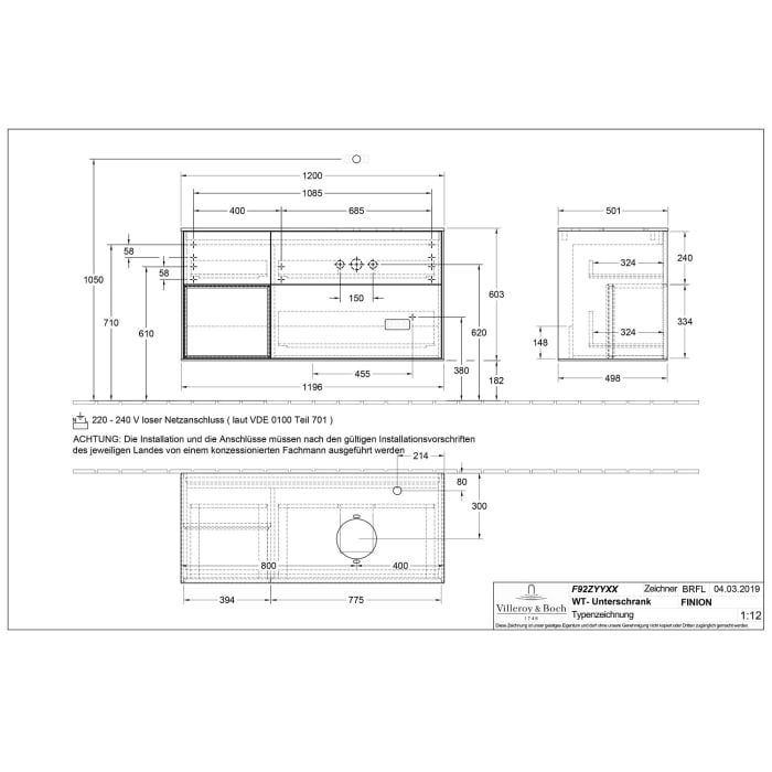 Villeroy & Boch Finion Waschtischunterschrank 120 cm mit Regalelement links, Abdeckplatte