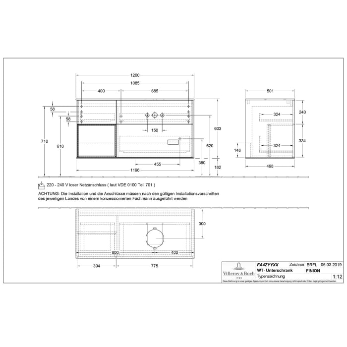 Villeroy & Boch Finion Waschtischunterschrank 120 cm mit Regalelement links, Abdeckplatte