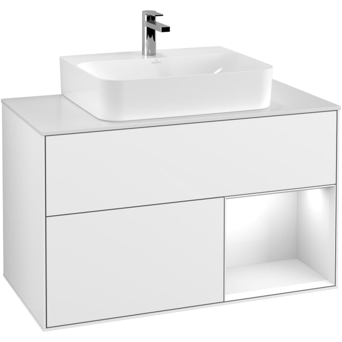 Villeroy & Boch Finion Waschtischunterschrank 100 cm mit Regalelement rechts und Abdeckplatte