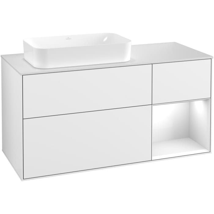 Villeroy & Boch Finion Waschtischunterschrank 120 cm mit Regalelement rechts, Abdeckplatte