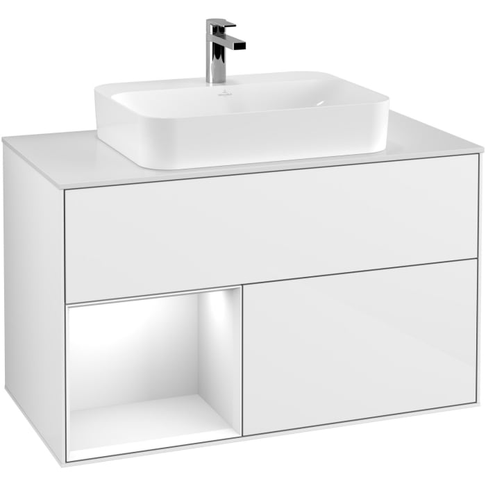 Villeroy & Boch Finion Waschtischunterschrank 100 cm mit Regalelement links, Abdeckplatte