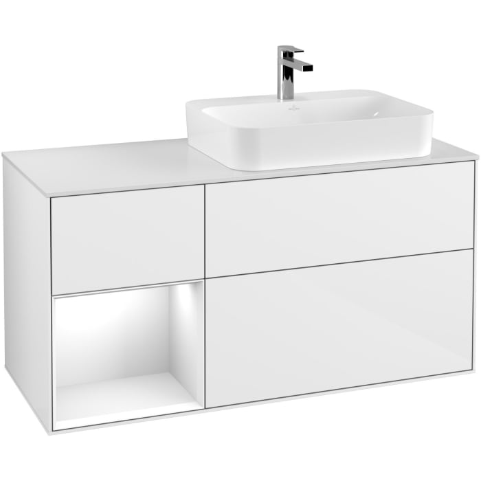 Villeroy & Boch Finion Waschtischunterschrank 120 cm mit Regalelement links, Abdeckplatte