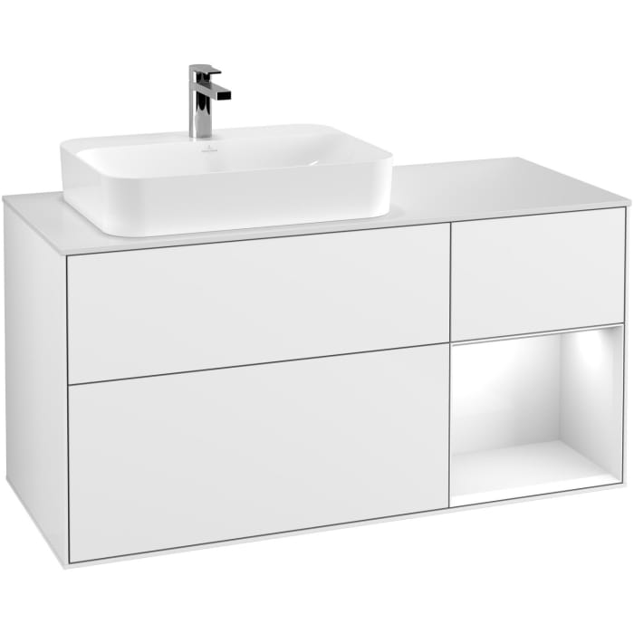 Villeroy & Boch Finion Waschtischunterschrank 120 cm mit Regalelement rechts, Abdeckplatte