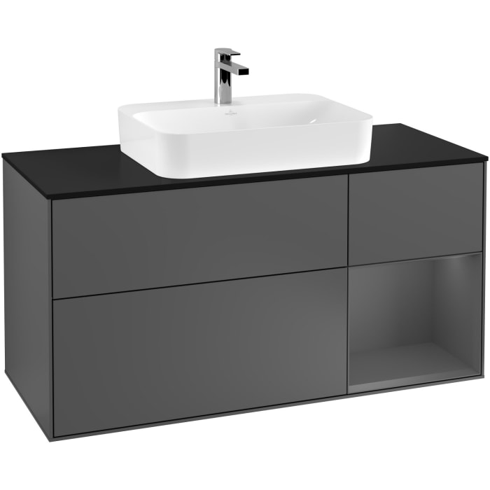 Villeroy & Boch Finion Waschtischunterschrank 120 cm mit Regalelement rechts, Abdeckplatte