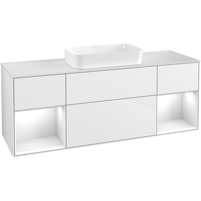 Villeroy & Boch Finion Waschtischunterschrank 160 cm mit 2 Regalelementen, Abdeckplatte, Wandbeleuchtung
