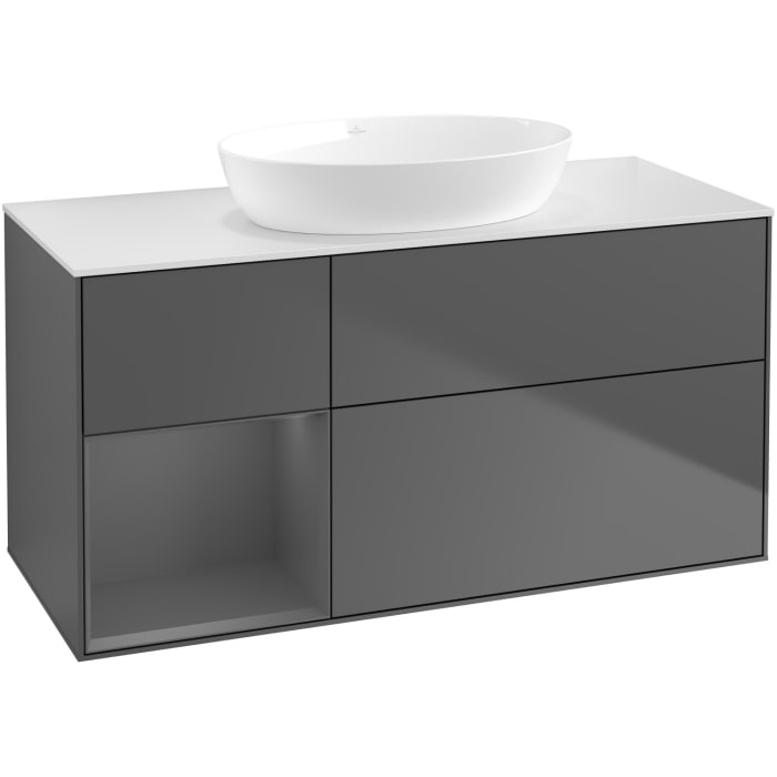 Villeroy & Boch Finion Waschtischunterschrank 120 cm mit Regalelement links, Abdeckplatte