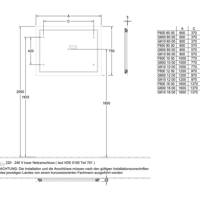 Villeroy & Boch Finion Badspiegel 120 x 75 cm mit LED-Beleuchtung