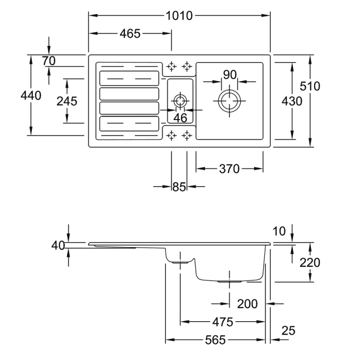 Villeroy & Boch Flavia 60 Einbauspüle, Ablaufgarnitur mit Handbetätigung, reversibel
