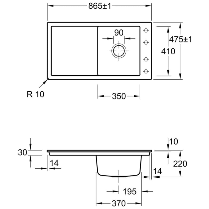 Villeroy & Boch Timeline 50 flat Spüle, Ablaufgarnitur mit Handbetätigung