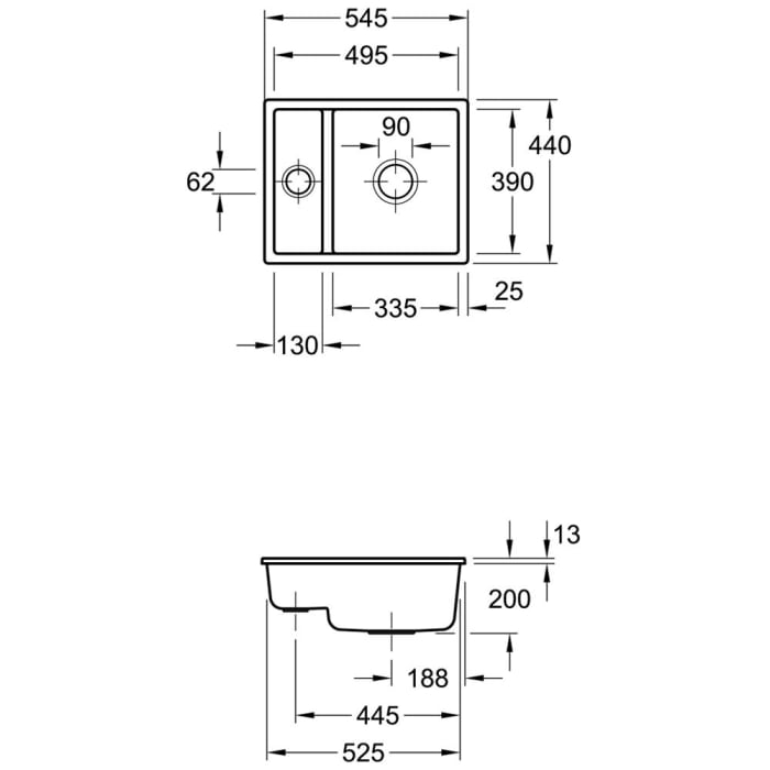 Villeroy & Boch Subway 60 XU Unterbauspüle, Ablaufgarnitur mit Handbetätigung