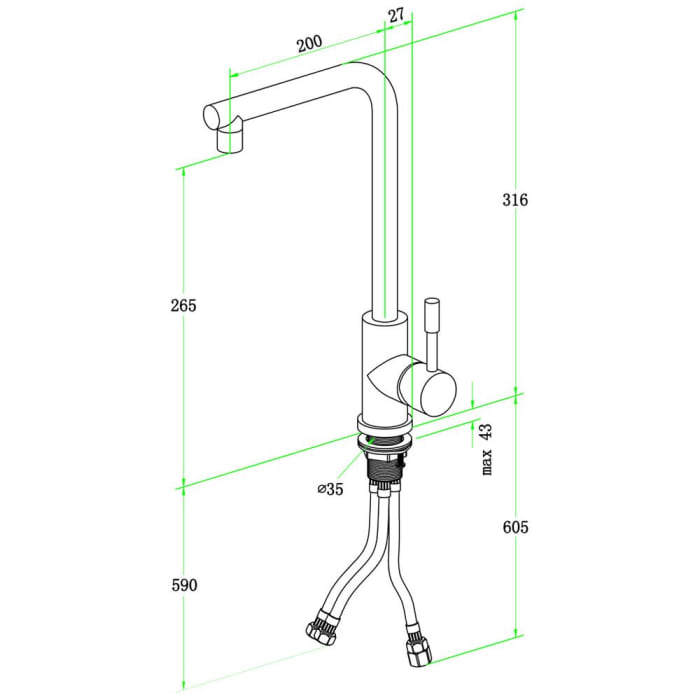 Villeroy & Boch Modern Steel Einhebel-Küchenarmatur, Niederdruck