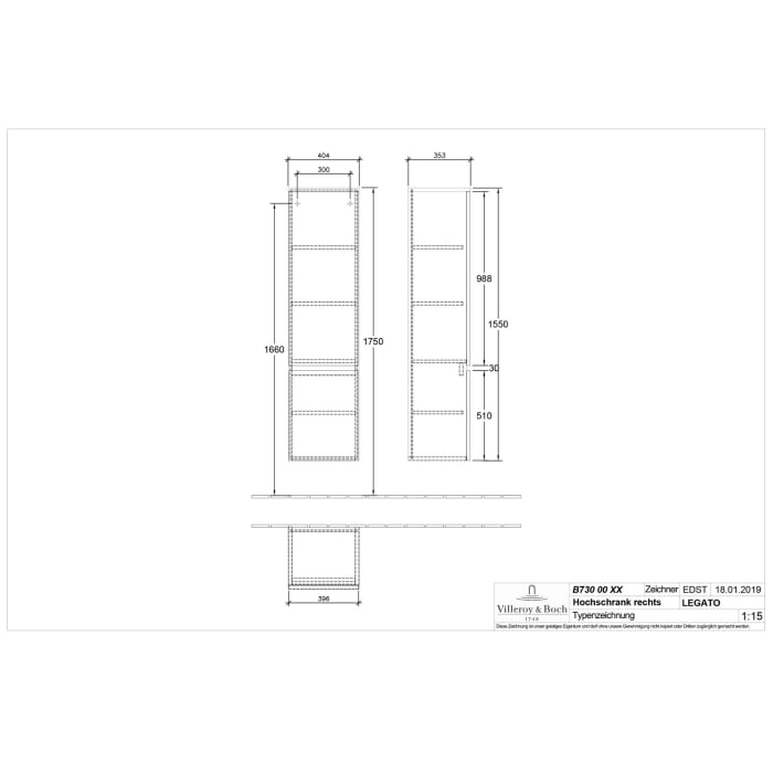 Villeroy & Boch Legato Hochschrank, Türanschlag rechts