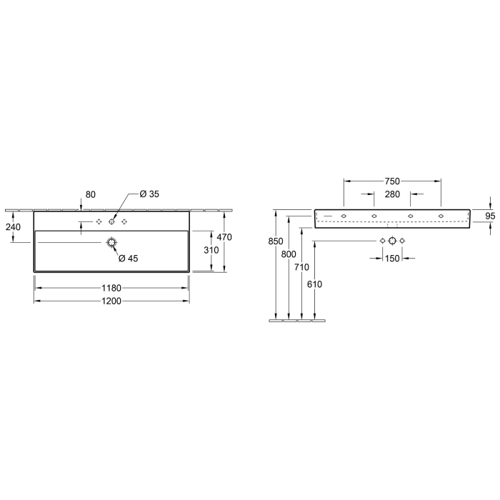 Villeroy & Boch Memento 2.0 Waschtisch 120 cm mit 1 Hahnloch, mit Überlauf
