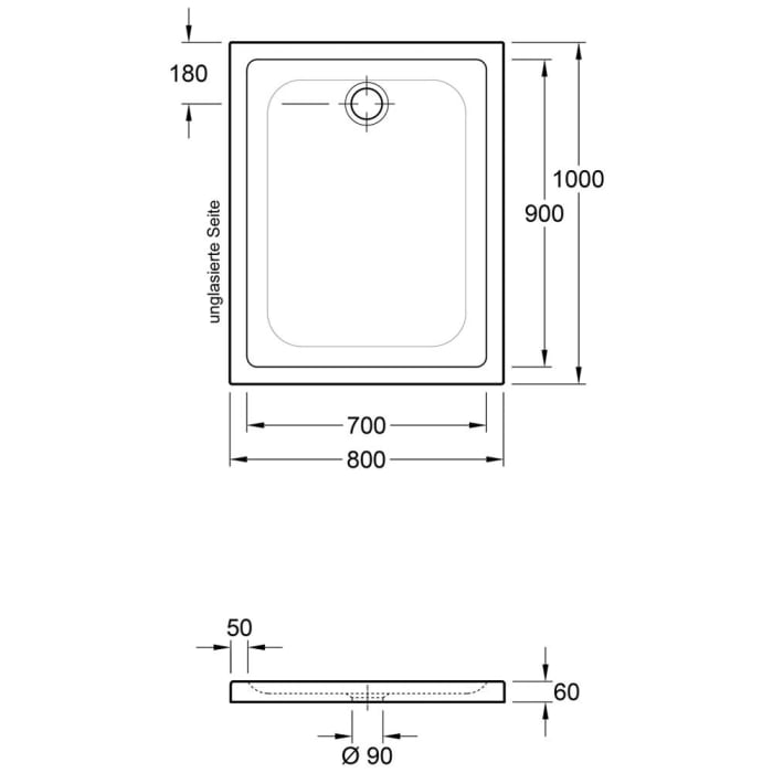 Villeroy & Boch O.novo Plus Duschwanne 100 x 80 cm