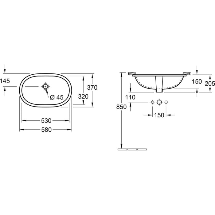 Villeroy & Boch O.novo Unterbauwaschtisch, 53 cm