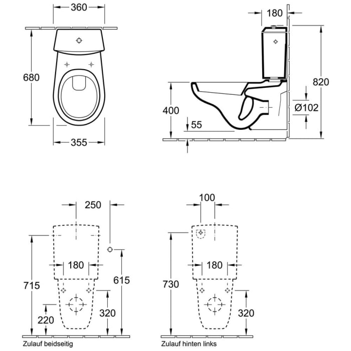 Villeroy & Boch O.novo Wand-Tiefspülklosett für Kombination