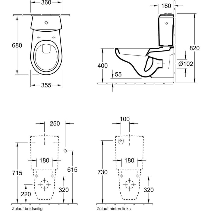 Villeroy & Boch O.novo Wand-Tiefspülklosett für Kombination