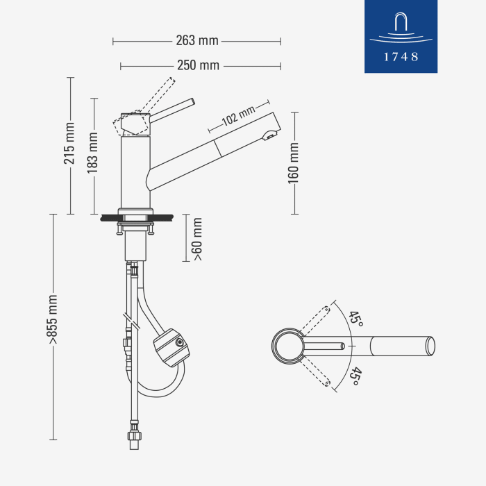 Villeroy & Boch Como Window-Shower Einhebel-Küchenarmatur, für Vorfenstermontage