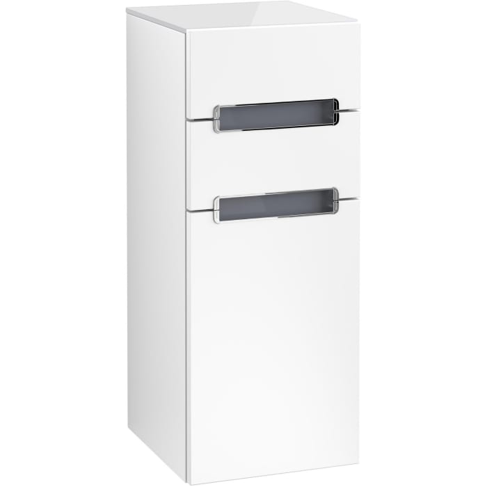 Villeroy & Boch Subway 2.0 Seitenschrank 35,4 cm Anschlag links, Abdeckplatte Glas weiß, Griffe chromfarbig glänzend