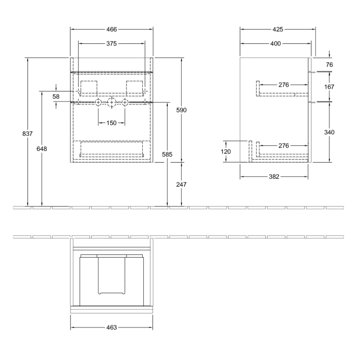 Villeroy & Boch Venticello Waschtischunterschrank 46,6 x 59 cm, 2 Auszüge