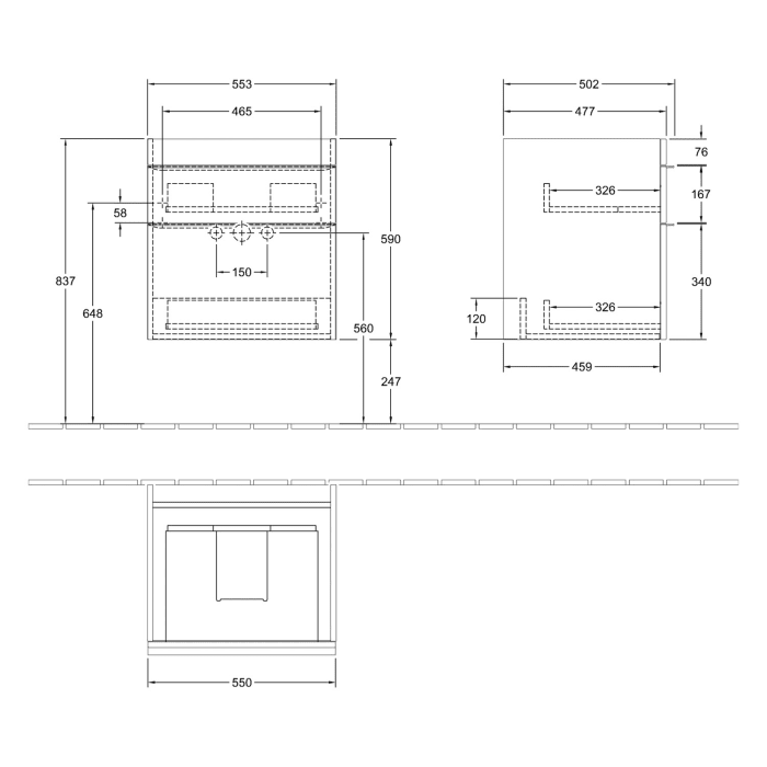 Villeroy & Boch Venticello Waschtischunterschrank 55,3 x 59 cm, 2 Auszüge