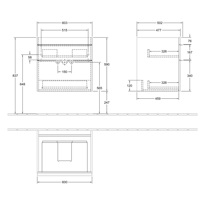 Villeroy & Boch Venticello Waschtischunterschrank 60,3 x 59 cm, 2 Auszüge