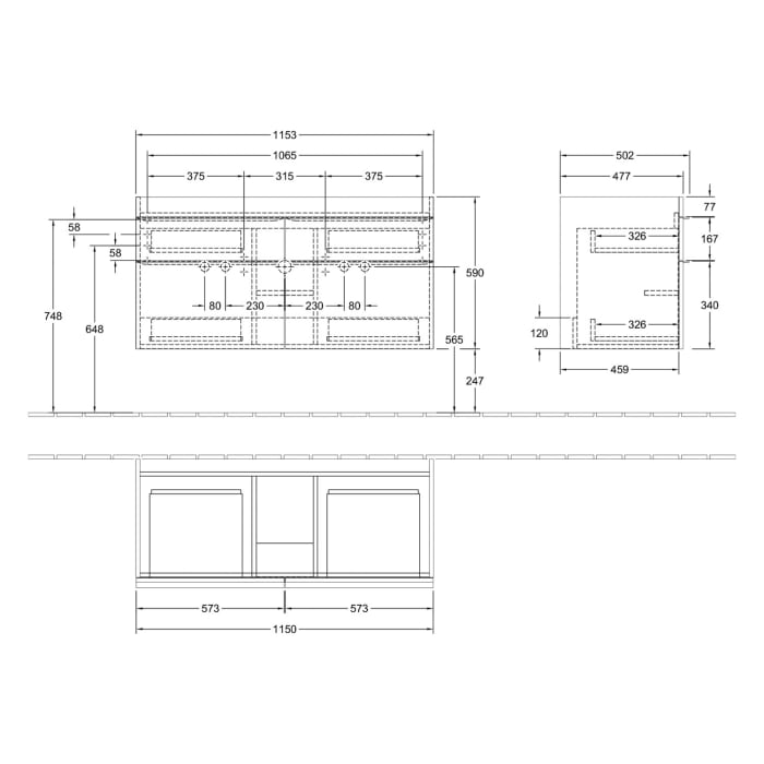 Villeroy & Boch Venticello Waschtischunterschrank 115,3 x 59 cm, 4 Auszüge