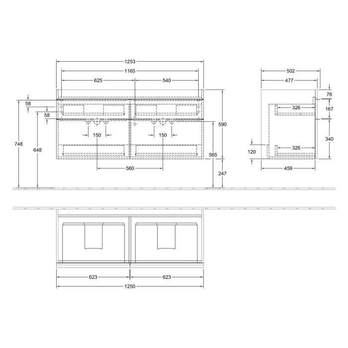Villeroy & Boch Venticello Waschtischunterschrank 125,3 x 59 cm, 4 Auszüge