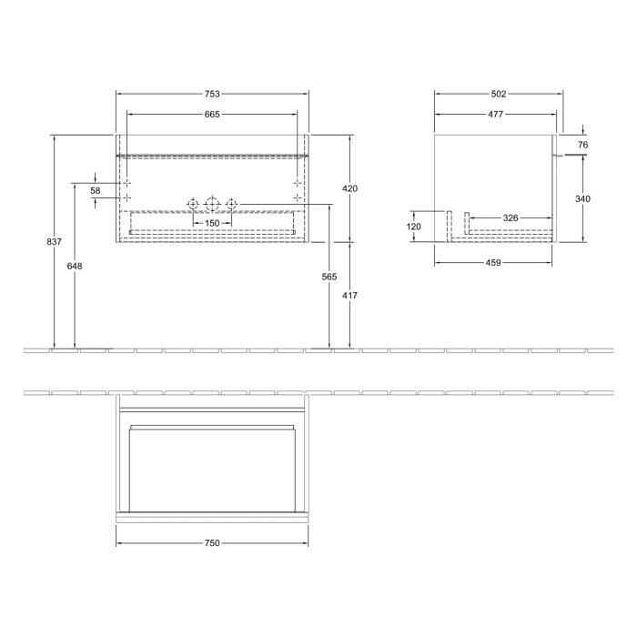 Villeroy & Boch Venticello Waschtischunterschrank 75,3 x 42 cm, 1 Auszug