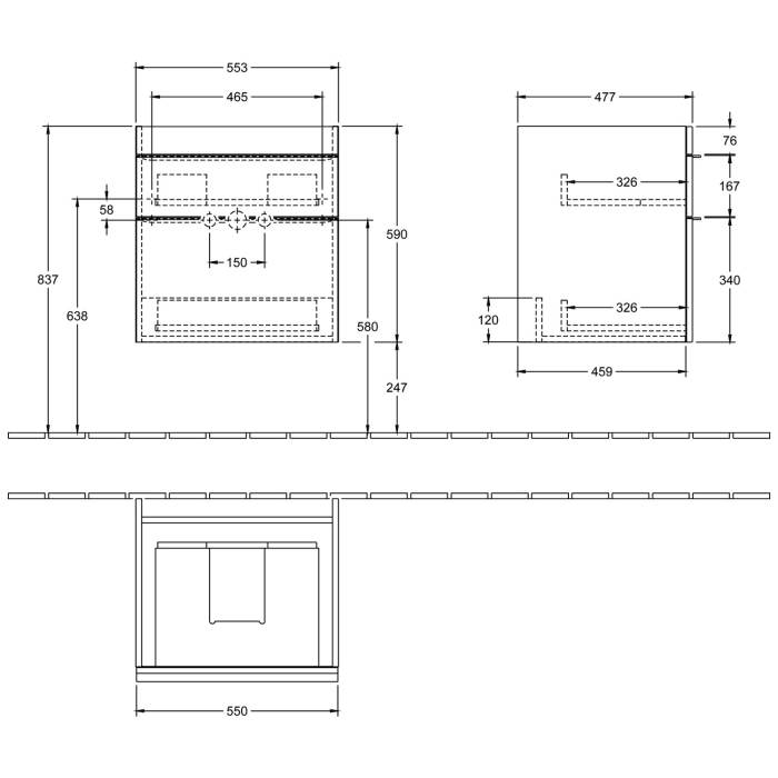 Villeroy & Boch Venticello Waschtischunterschrank 55,3 x 59 cm, 2 Auszüge