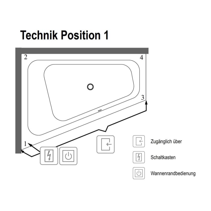 Villeroy & Boch Loop & Friends Square Eckbadewanne 175 x 135 cm, links, Hydropool Entry, Technik Position 1