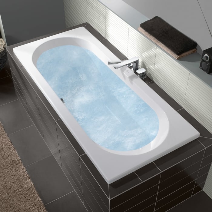 Villeroy & Boch O.novo Solo Badewanne 180 x 80 cm, Hydropool Entry, Technik Position 2, mit Trio Ablaufgarnitur