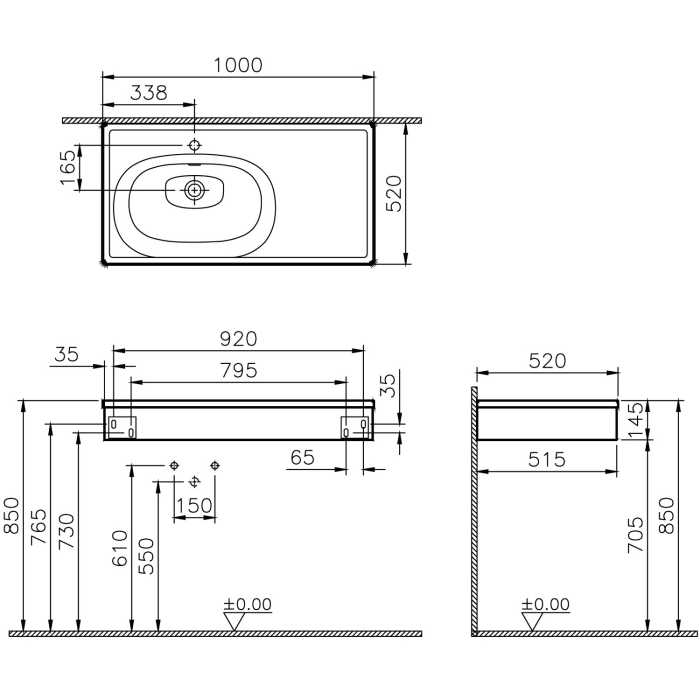 VitrA Equal Set Holzblende und Möbelwaschtisch asymmetrisch